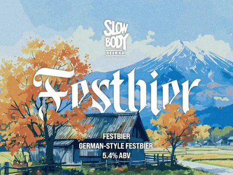 Festbier beer label with scenic design and 'Slow Body Beer Co' branding