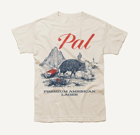 cream colored shirt with a front graphic