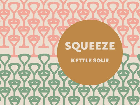 Patterned background with 'Squeeze Kettle Sour' text in a circular design.