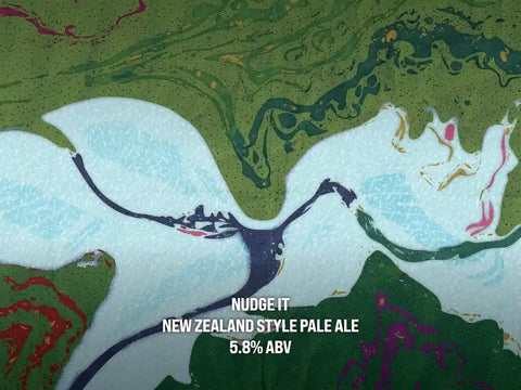 Artistic depiction of a map with 'Nudge It' New Zealand Style Pale Ale copy
